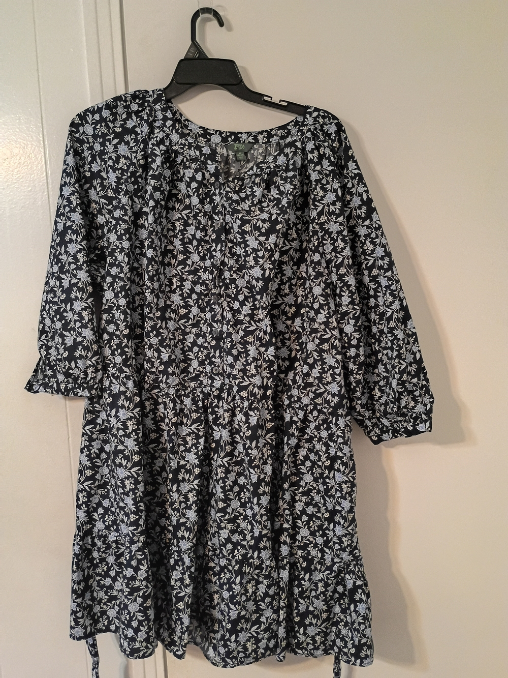 Terra & Sky Black and White Floral Tiered Long Sleeve Dress